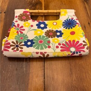 Y2K Mod Floral Canvas Clutch with Bamboo Handle
